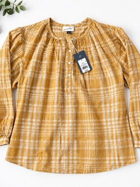 Universal Thread Mustard Plaid Peasant Blouse